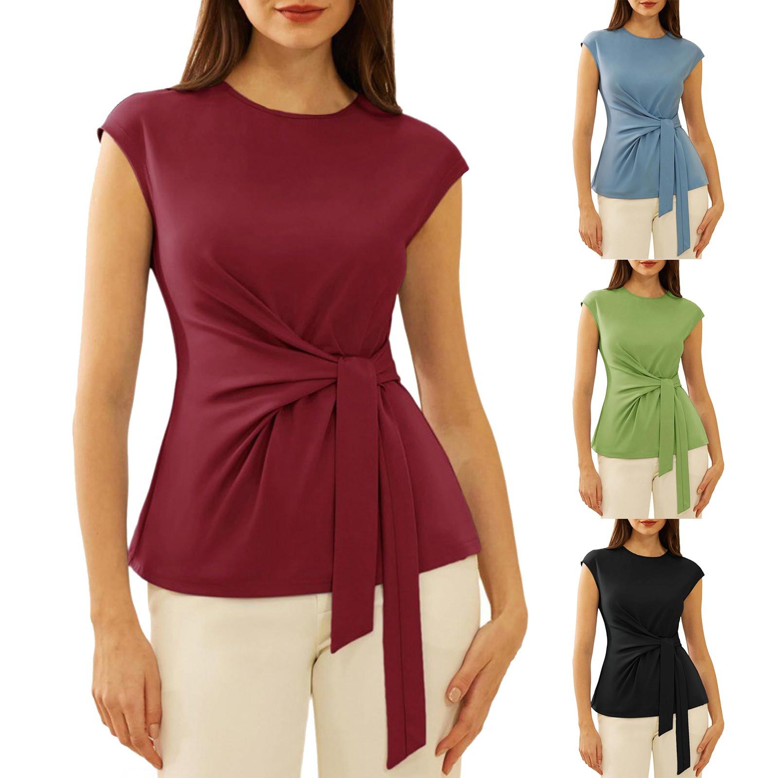 

Женская мода галстук-бабочка круглый вырез без рукавов сплошной цвет темперамент элегантный тонкий топ