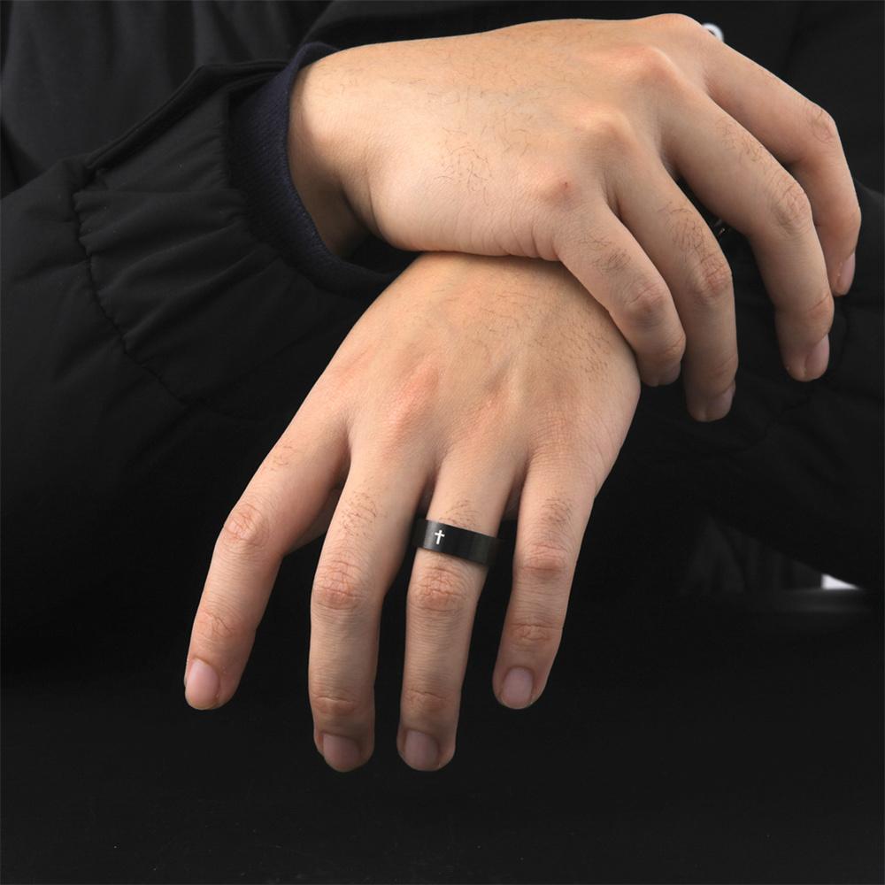 Hip Hop Kreuz Partnerringe Damen Herren Edelstahl 6mm/8mm Religiöser Christlicher Fingerring Punk Party Schmuck Geschenke
