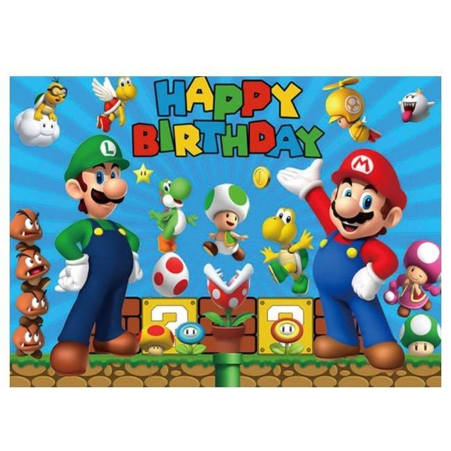 Super Mario Backdrop Video Game Photo Background Birthday Party Banner Decor