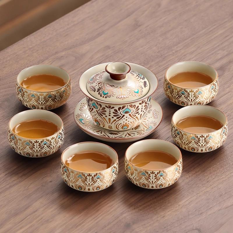 Ru Kiln Kung Fu Tea Set: Light Luxury Teapot, Teacups & Brewing Tray