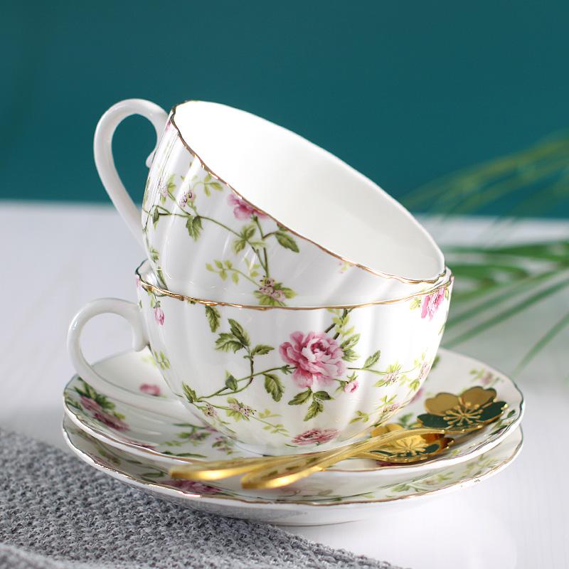 Elegant High-End Coffee Cup Saucer Set, Bone China, Flower Tea Set, British Afternoon Porcelain, Home Drinkware
