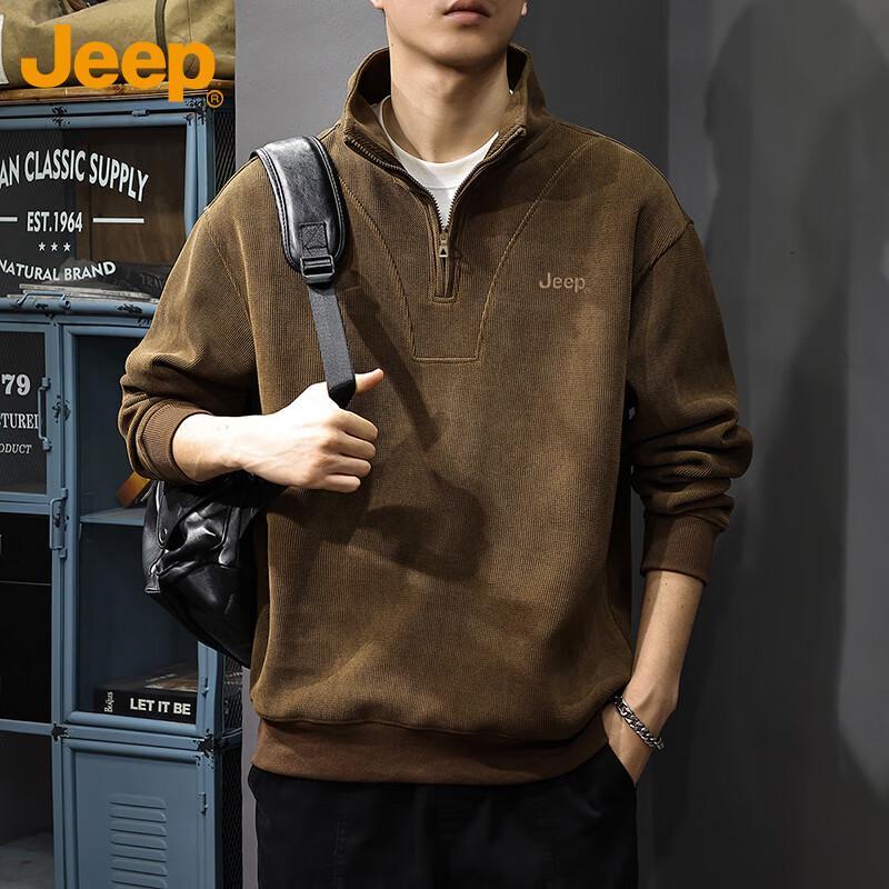 JEEP Men's Corduroy Full-Zip Stand Collar Sweatshirt