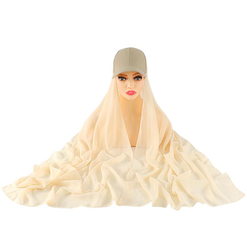 Casual Simple Chiffon Baseball Cap All-In-One Scarf Women'S Fashion Solid Color Baseball Cap Scarf Accessories Instant Hijab