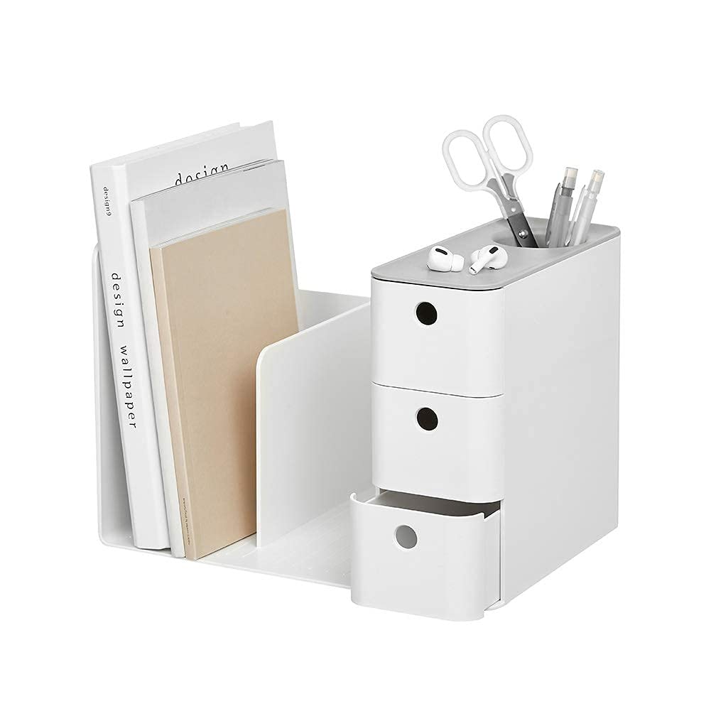 Teijin LITEM. Desk Organizer, Cool Gray, Multi-functional Book Stand, Pen Holder, Storage Box, Small Item Storage, Tabletop Storage, Stationery