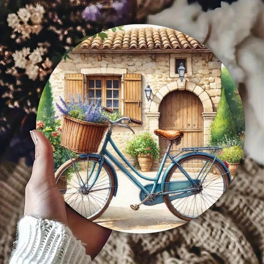 Latta Metallica Vintage Floreale Segno Rotondo Bicicletta Decorazione Murale Rustica Retrò