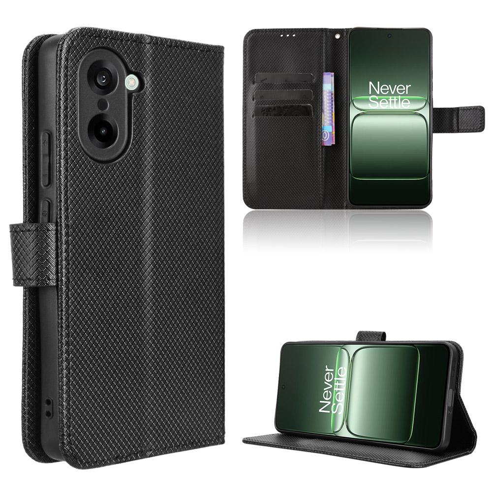 

Кожаный чехол-кошелек для OnePlus Ace 5 Racing 5G с ремешком, текстура ромба, чехол для телефона Black