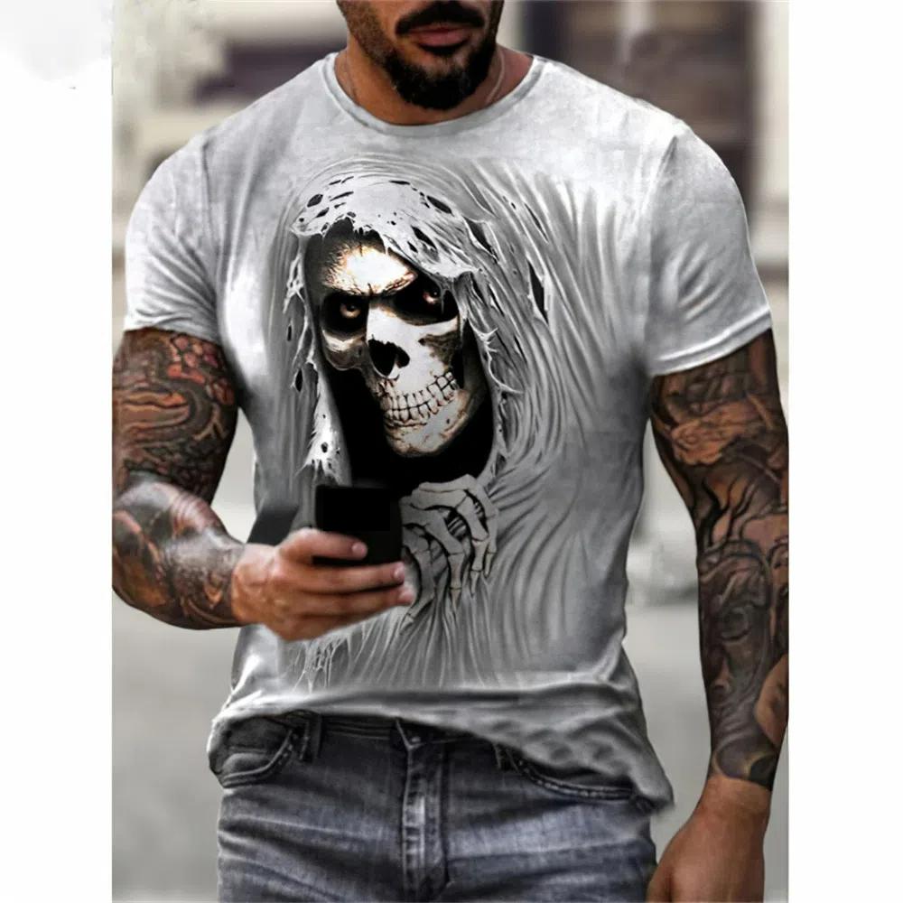 XXS-6XL Plus Size Men T Shirt Horror Retro Skull Fashion T Shirt Summer Casual Short Sleeve Tee Hop Streetwear Men Clothing Tops