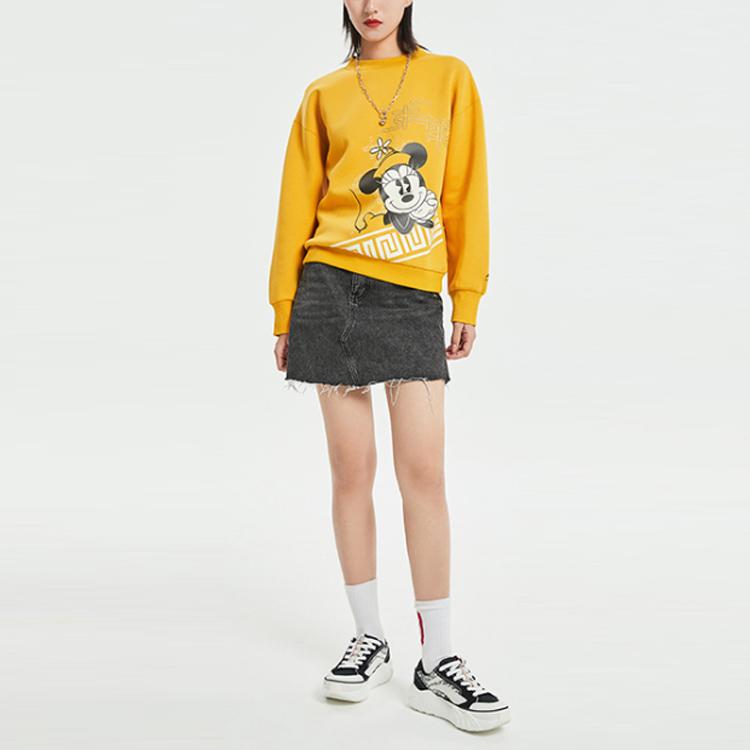 Li-Ning X Disney Co-Branded Sports Fashion Series Cartoon Print Loose Sweatshirt Women Tops Mineral-Yellow AWDQ584-4