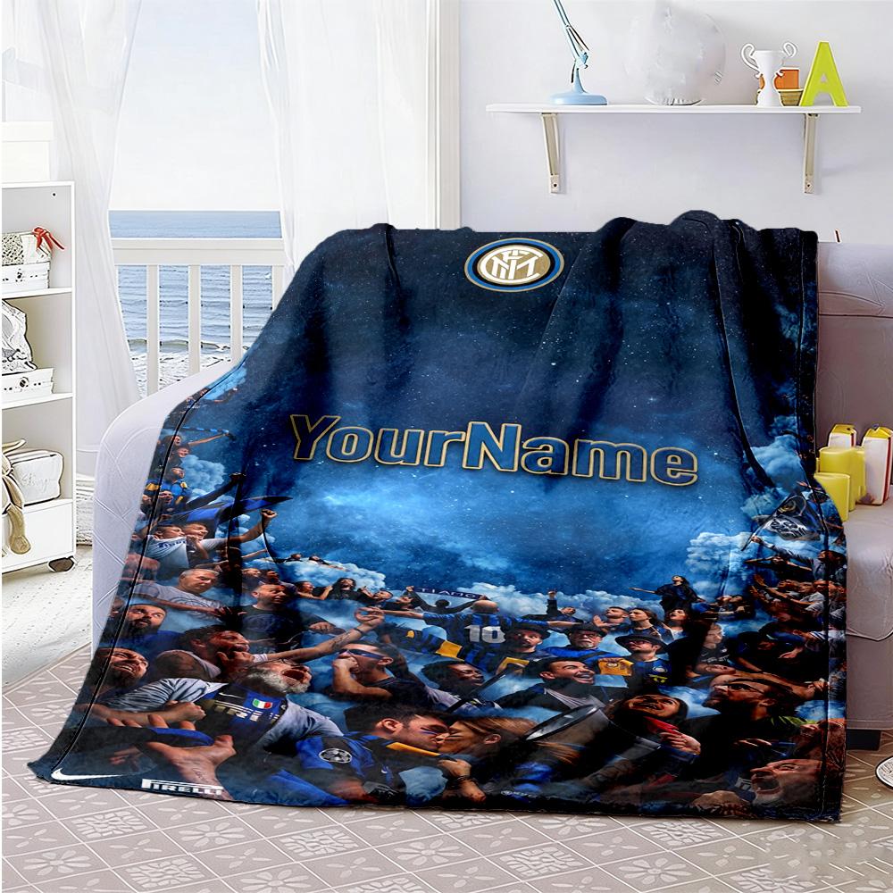 Inter Milan Customize Text Blanket Lightweight Customizable Blanket Comfortable Great for Living Room Sofa Bed Picnics All-Season Use