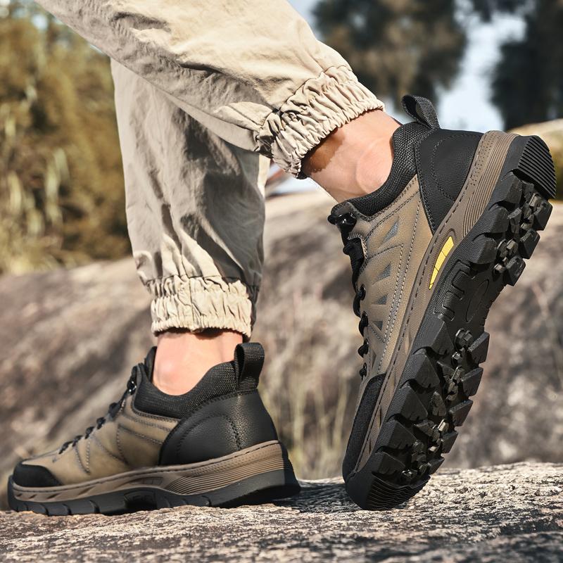 Quality Outdoor Men Lace Up Walking Sneakers Shoes Anti-slip Wearable Lightweight Leather Shoes Mountain Camping Climbing Shoes