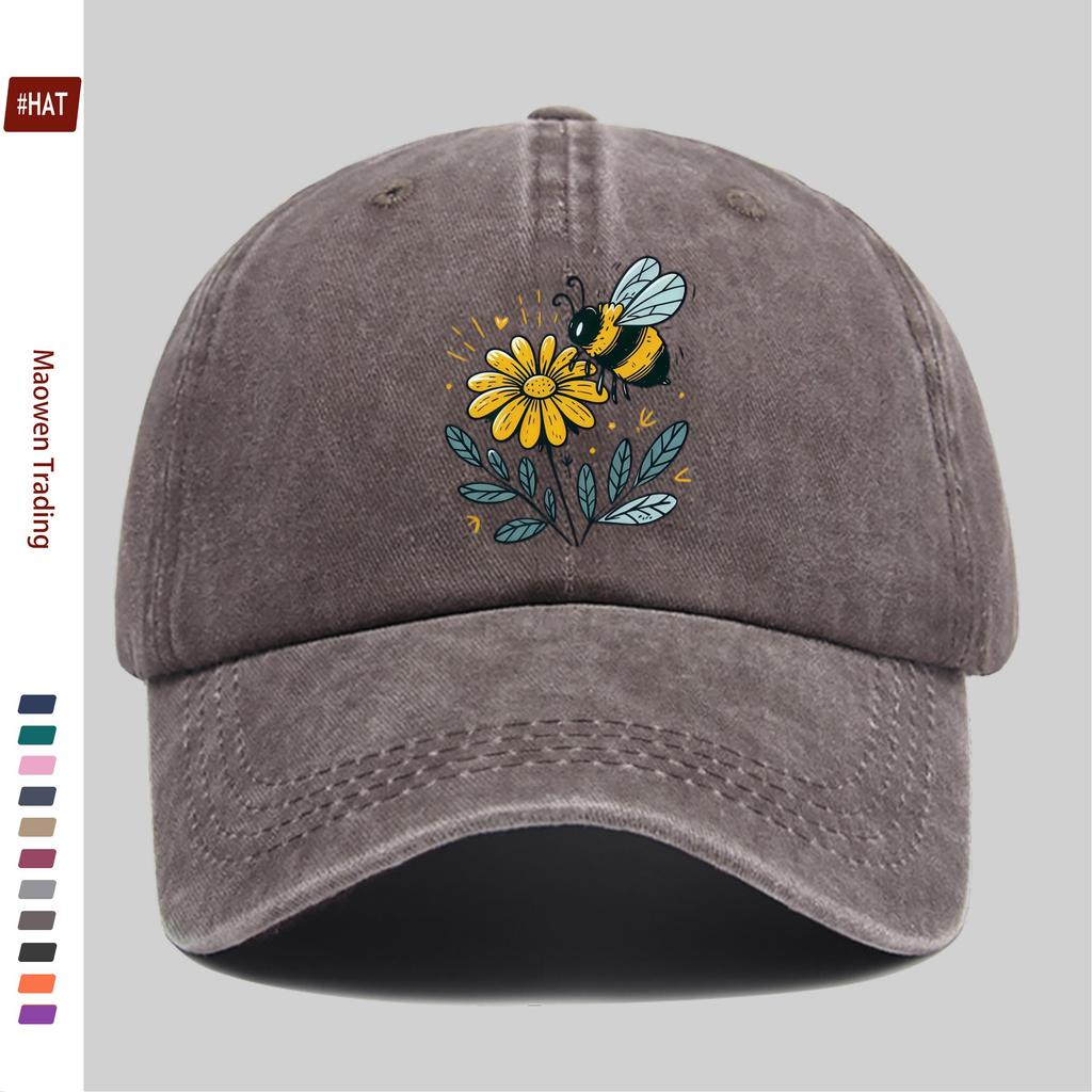 Pc Bee and Small Yellow Flower Forest Green Pattern Print Baseball Cap Ideal Decorative Hat for Travel Enthusiasts Multiple