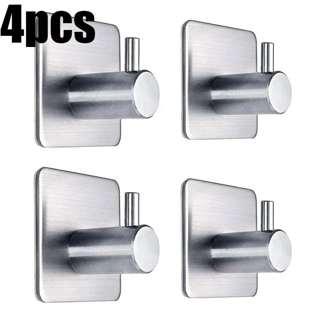 1/4Pcs Bathroom Robe Hooks Stainless Steel Towel Hanger Waterproof Hook Multi-Purpose Hanger Hook Door Bathroom Shower Kitchen