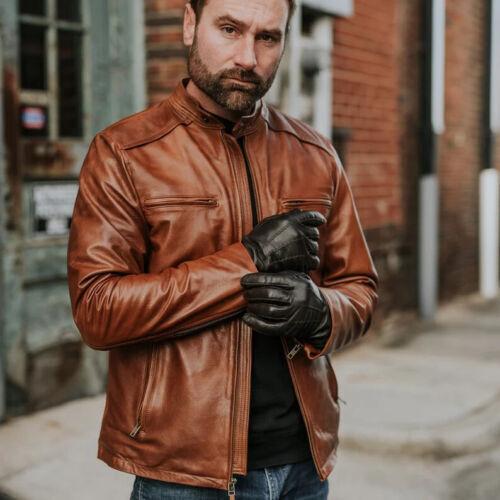 Handmade Stylish BROWN New Men's Jacket Real Lambskin Leather Motorcycle Biker