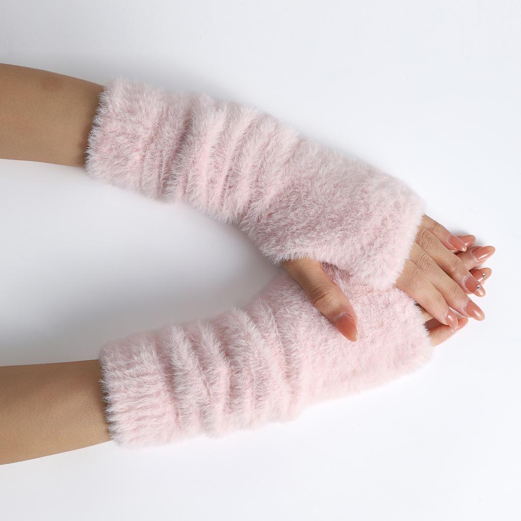 Botvotee Fall Winter Women Arm Warmers Mink-Like Velvet Fingerless Gloves Y2K Wrist Warmers