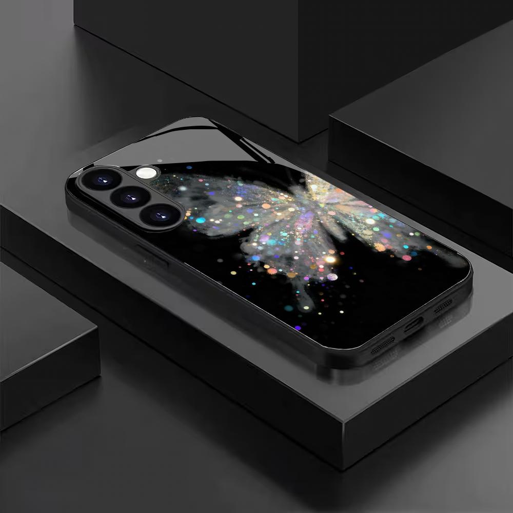 Butterfly Pattern Tempered Glass Phone Case Suitable for Samsung GalaxyS26 S25 S24 S23 S22 S20FE/Ultra/Plus Anti Drop Back Cover