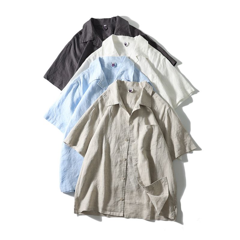 Old Money Style Lightweight Loose Pure Linen Short-Sleeve Shirt for Men, Summer Thin Jacket, Export Men's Casual Shirt