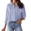 Womens Button Down Shirts Striped Classic Long Sleeve Collared Office Work Blouses Tops with Pocket