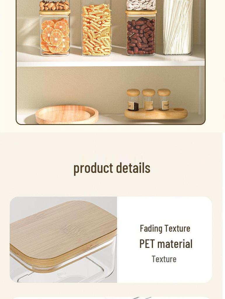Transparent Plastic Food Jar with Bamboo Lid for Kitchen Storage