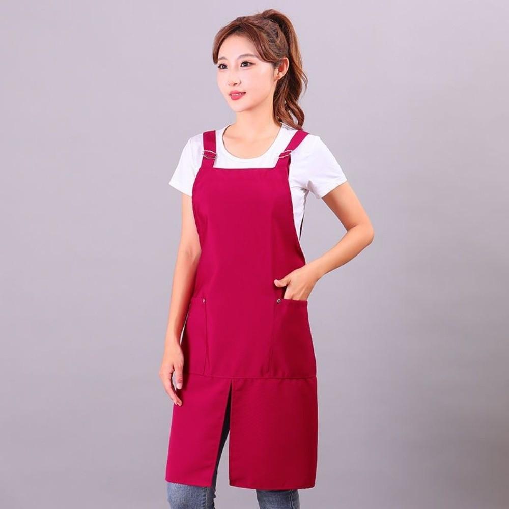 

Front Split Design Kitchen Apron with Pockets Waterproof Gardening Apron Adjustable Straps Oil-proof Working Clothes Cooking Use красный