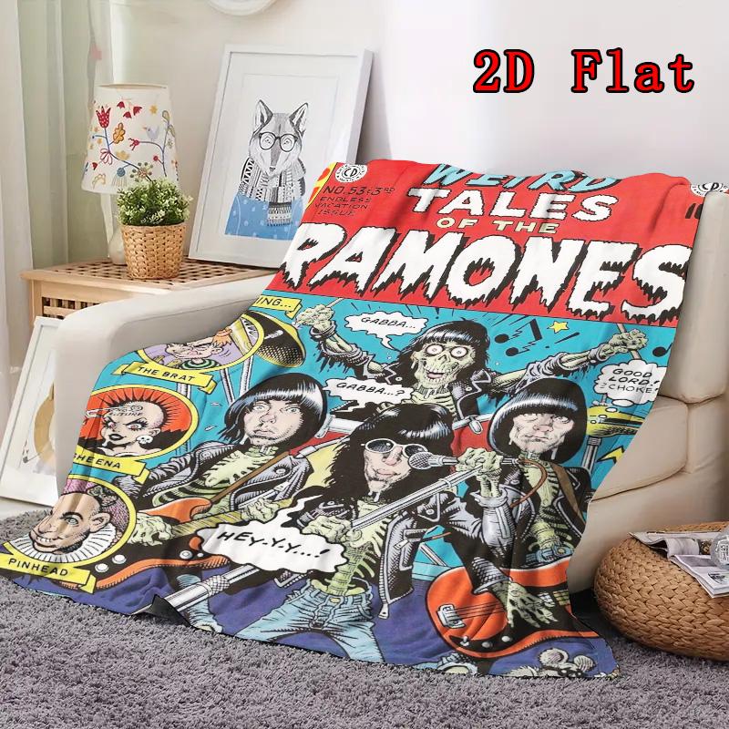 Ramones: Strange Talk 2D Flat Pattern Flannel Blanket High quality All Seasons Warmth and Comfort Perfect for Christmas Gifts.