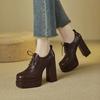 Patent Leather Block Heel Single Shoes Spring Fall 2026 New High Heels Lace-up Platform Shoes for Women