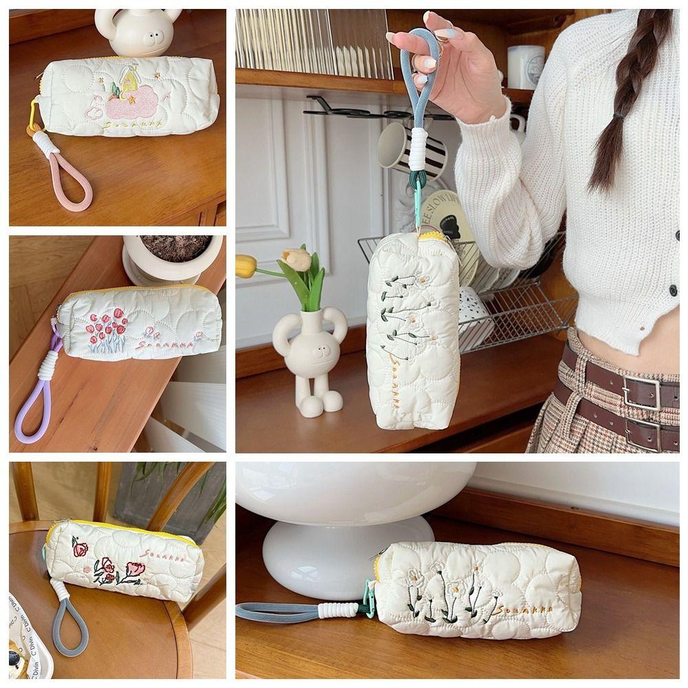 

Сумка для хранения, тканевый пенал с цветами, косметичка, портативная косметичка с вышивкой, уличная косметичка