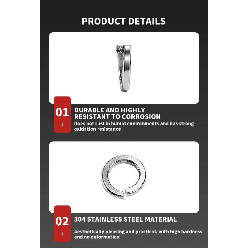 GB93 304 Stainless Steel Spring Lock Washer Square Ends Split Lock Washers M2M2.5M3M4M5M6M8M10M12M14M16M18M20M22M24M27M30