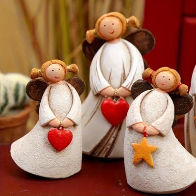 Christmas Angel Girl Resin Statue, Rustic Pastoral Home Table Decoration, Holiday Wedding Celebration Ornament Gift