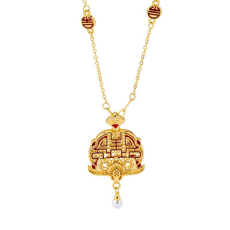 Retro Oil Dripping Hollow Lotus Happy Word Clavicle Chain Trendy High-end Necklace Pendant