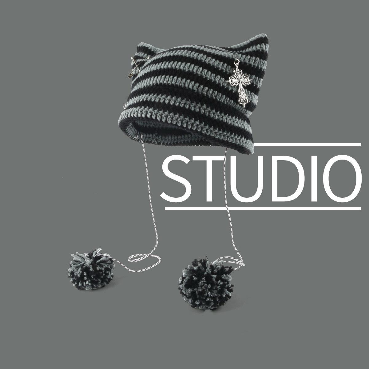 

Милая шапка бини в японском стиле с кошкой и звездой из шерстяной вязки - Теплая и универсальная для осени/зимы