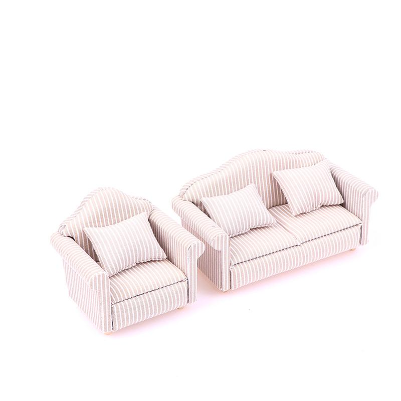 1:12 Mini Furniture Sofa With Pillow For Dollhouse Kids Pretend Play Diy Decor