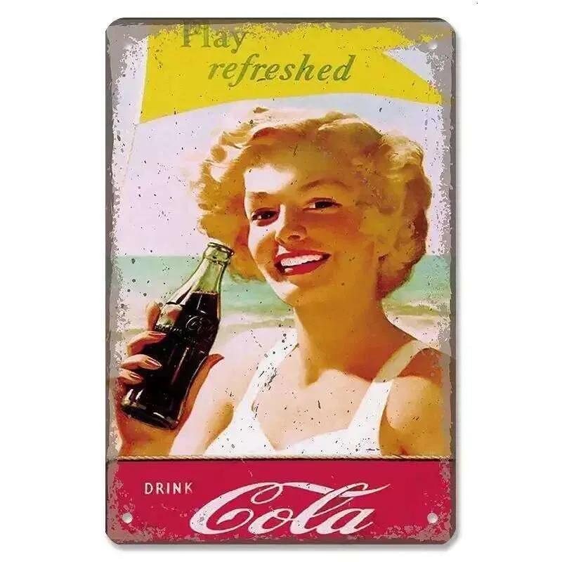 Vintage Metal Tin Signs Soft Drinks Poster with Retro Girls Drinking Cola Bottles Perfect Wall Decor for Bar Pub Club Res 26T0104 26T0104