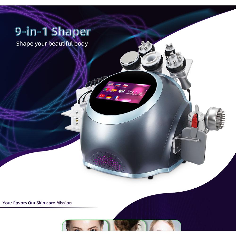 9-in-1 40kHz Cavitation 0.5MHz RF Laser 9 Heads LED Touchscreen Air Cooled 110V-220V AC Salon Body Contouring