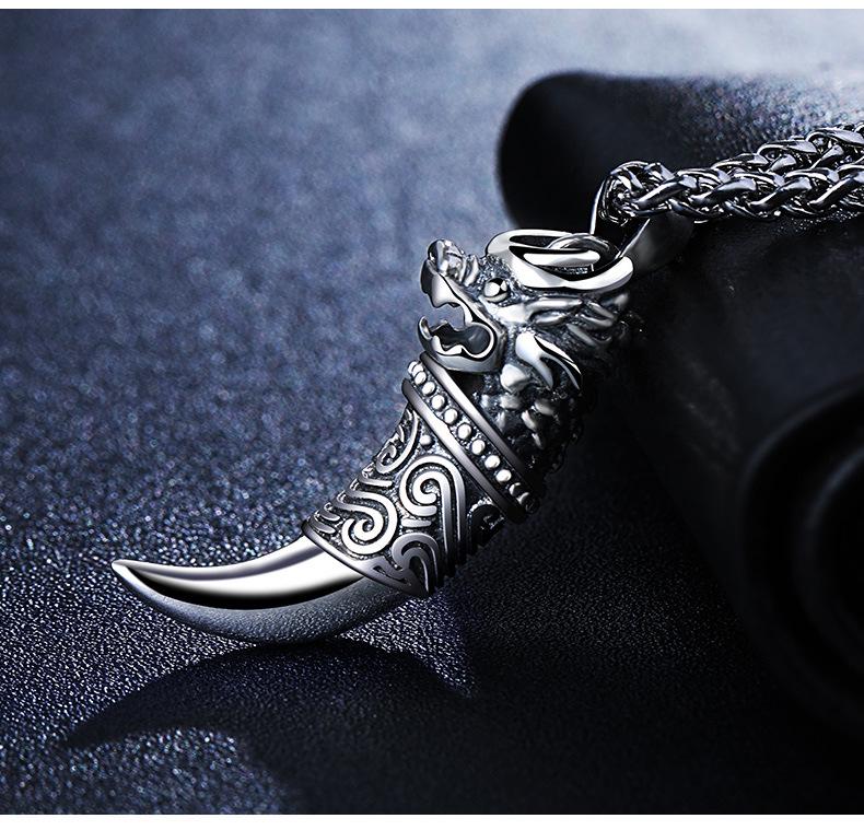 S925 Sterling Silver Personalized Wolf Tooth Pendant Necklace - Unisex Retro Design