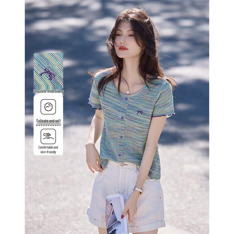 Women s Gradient Stripe Short Sleeve T-Shirt M