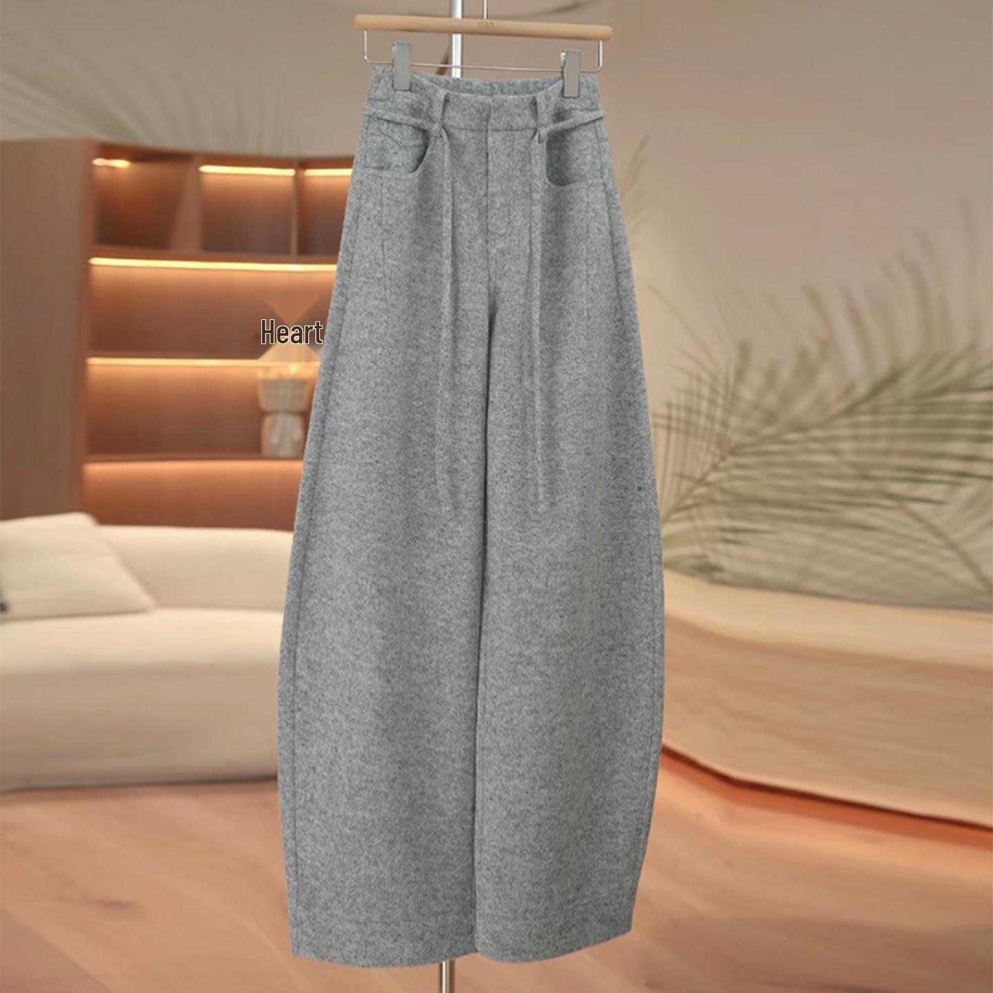 Gray High-Waisted Wide-Leg Women s Pants: Autumn 2025 Loose, Floor-Length, Narrow Style. M /27