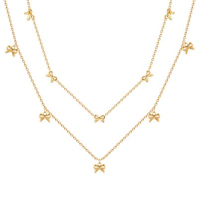 Charms Bow Necklace For Women, Bowknot Chain Choker Necklace, Stainless Steel Thin Link Exquisite Party Jewelry
