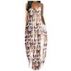 Women Fashion Large Size Print Sexy Deep V Sling Long Skirt Casual Dress