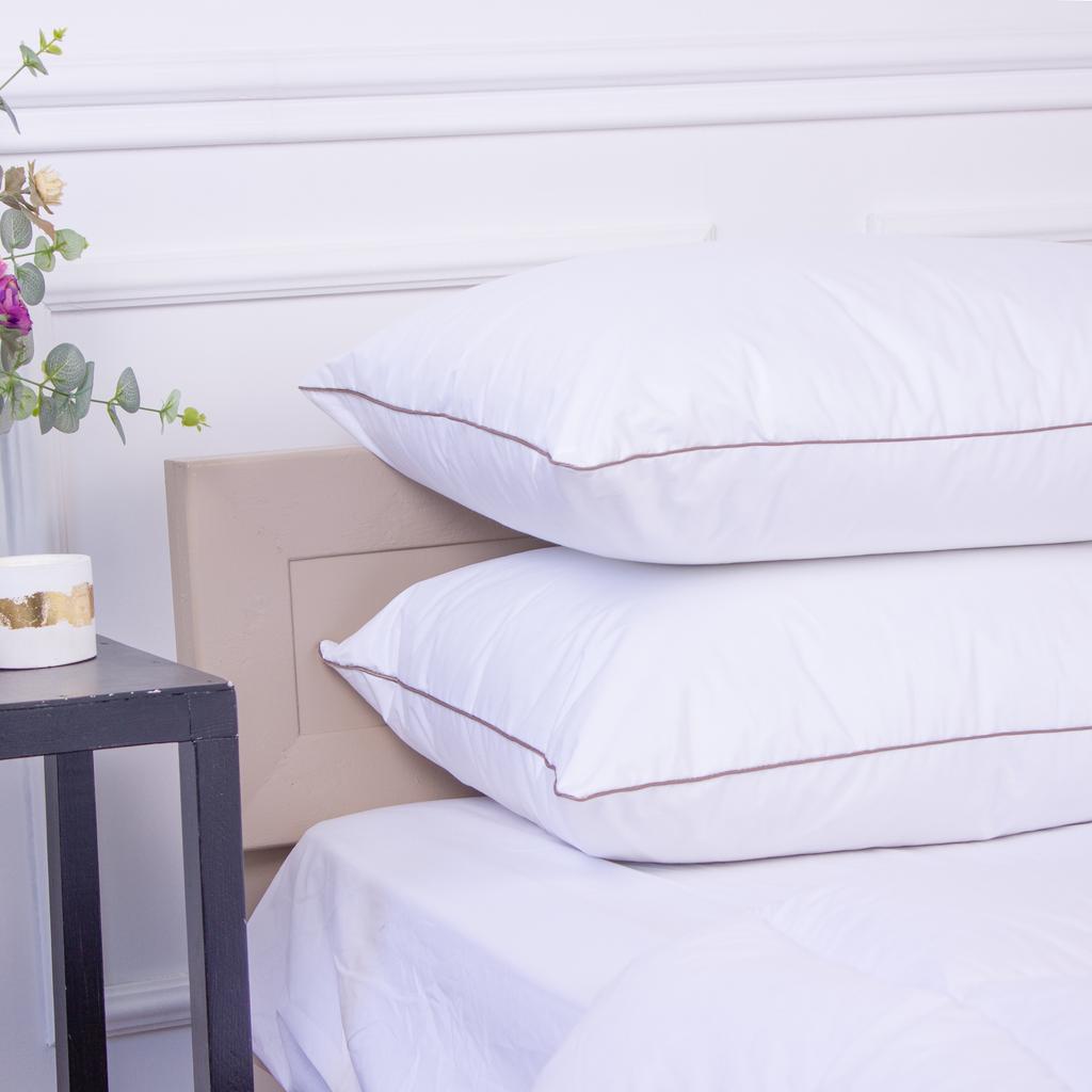 Down-Filled Pillow №904 DeLuxe White HAND MADE — 70% Down, 30% Feather, Fill Power 500, Medium.