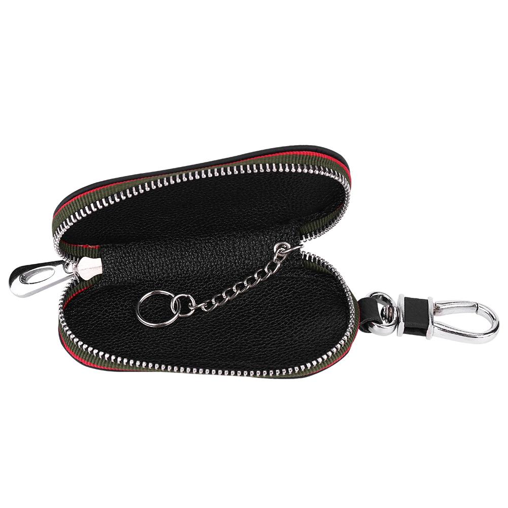 Universal Car Auto PU Leather Zipper Key Case Holder Storage Bag Cover Black