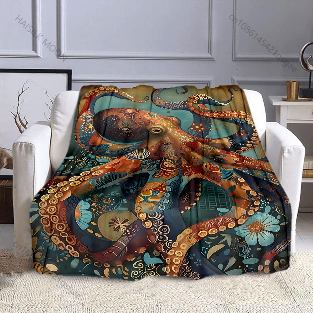 1PC Colorful octopus, abstract art  Print Blanket Warm Soft Suitable for All Seasons for Home Sofa Travel Camping Picnics RV