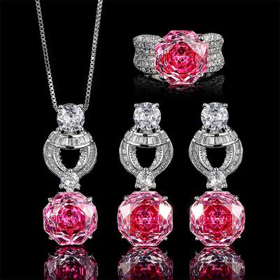 Jewelry Copper Bottom Gold-Plated Simulation Millennial Cut Dragon Fruit Color Round Retro Set Main Stone 12Mm
