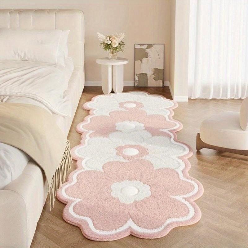

Flower Pattern Bedroom Decor Pink Carpet Thick Plush Bedside Floor Mat Irregular Shapes Carpets for Living Room Fluffy Soft Rug 50X80cm