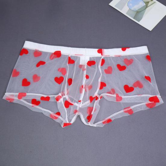 Herren Boxershorts Elastisch Mittelhoch Transparente Durchbrochene Netzstruktur Design Boxer Briefs Herzmuster Unterwäsche Jahrestagsgeschenk