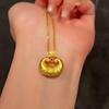 Golden Lotus Ruyi Lock Pendant Necklace - Retro Chinese Style Sweater Chain