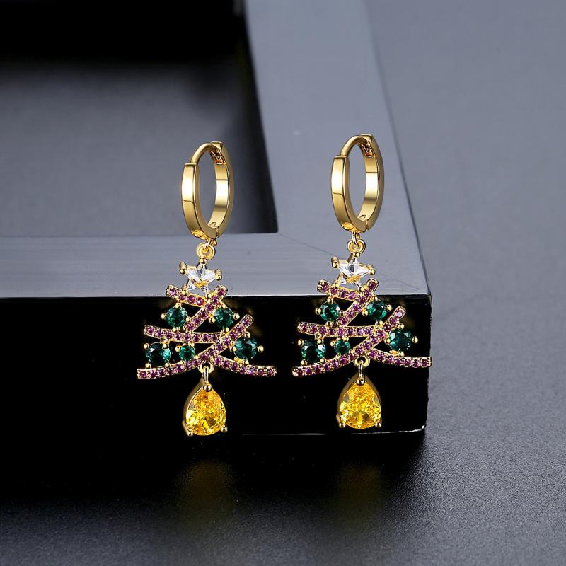 Sparkling Zircon Christmas Tree Earrings For Women Rhinestone Xmas Tree Dangle Earring Girls Holiday Versatile Jewelry