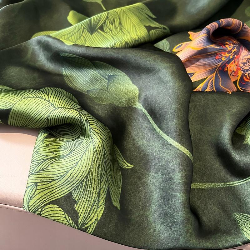 elegant women' large silk scarf as a gift 180x90 red flowers