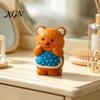 Cute Bear Desktop Decoration Hand-Carved Basswood Ornament, Apron Wood Decorative Figurine, Car Interior Accessory Statue for Shelf And Home