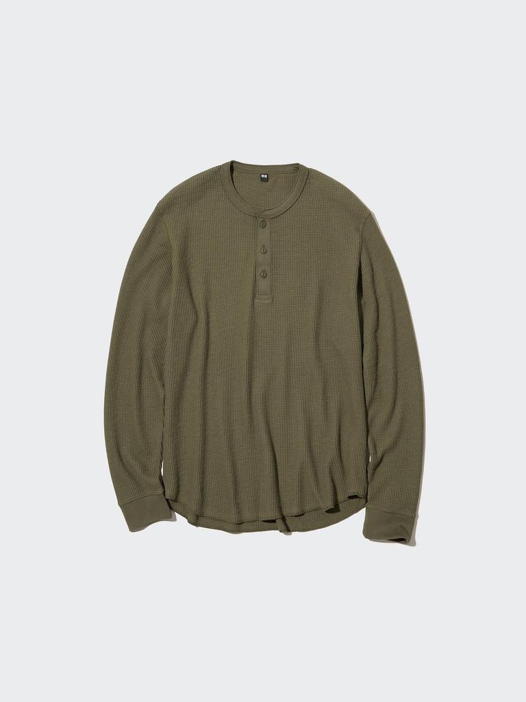 Uniqlo Japan Waffle Henley Neck T  Long Sleeve 