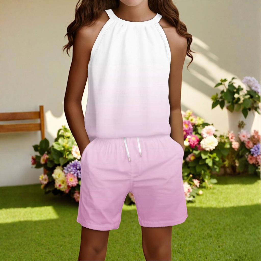 Children's Casual Fashion Round Neck Sleeveless Top Shorts Set